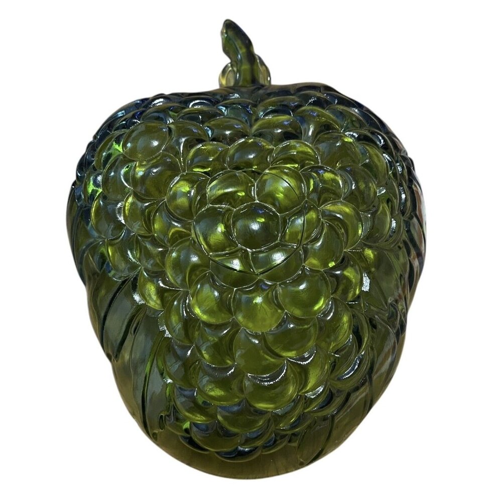 Vintage Carnival Indiana Glass Large Green Grape Cluster Pattern Fruit Bowl 13"
